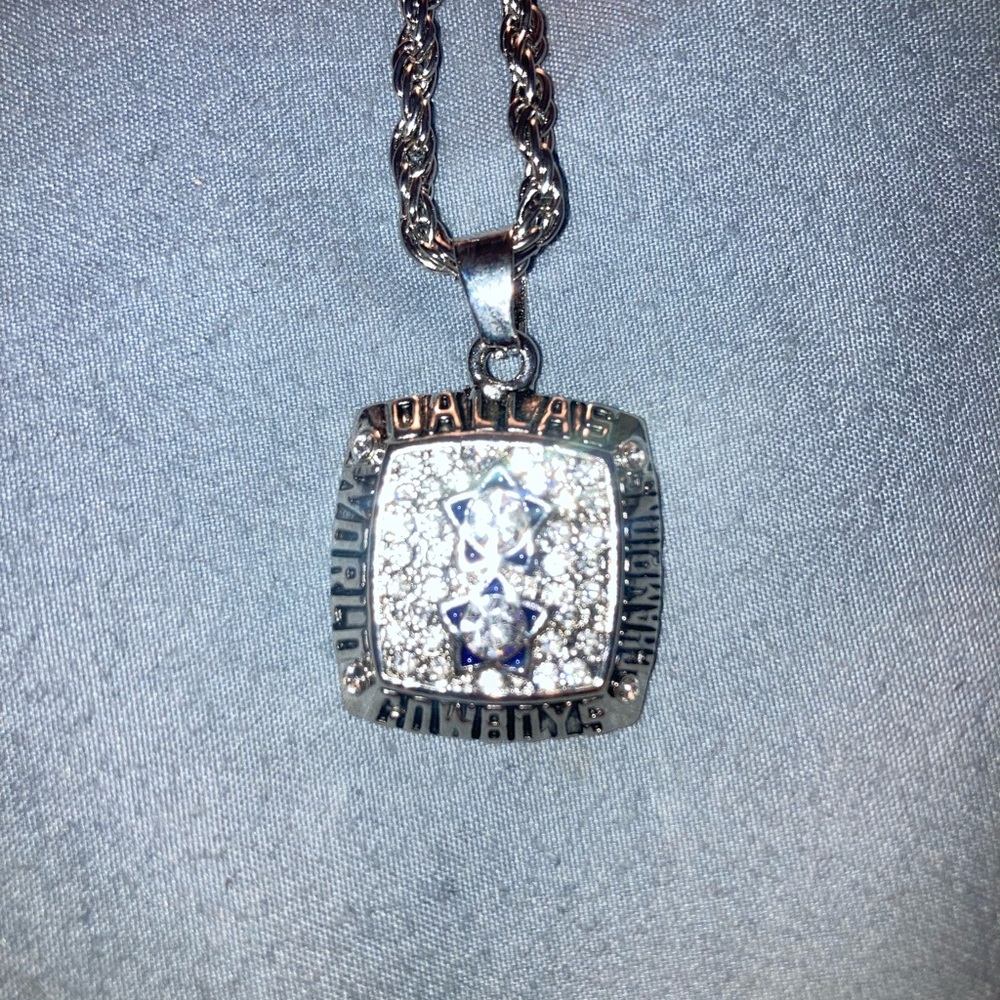 Dallas Cowboys Silver Crystal Square Pendant Necklace - White